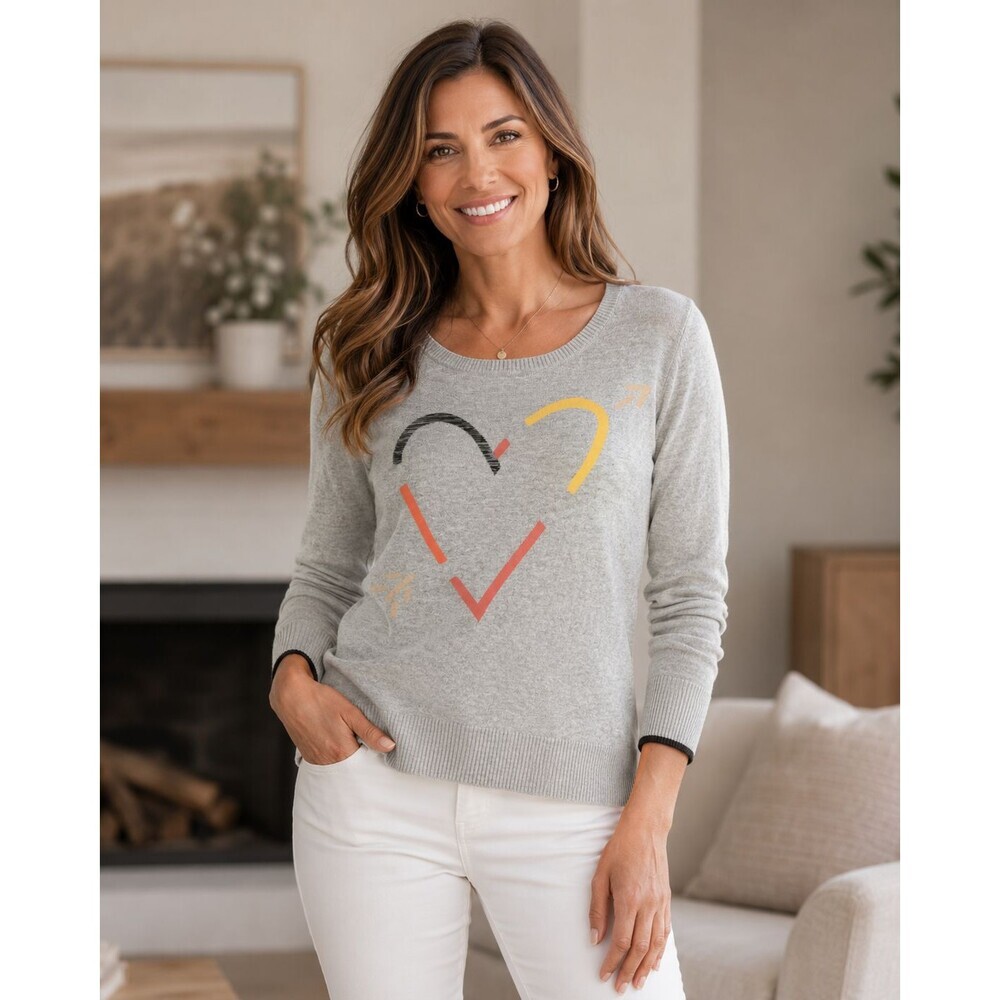 Lisa Todd Cupid Heart Cashmere Blend Gray Long Sleeve Sweater Women's Size Small